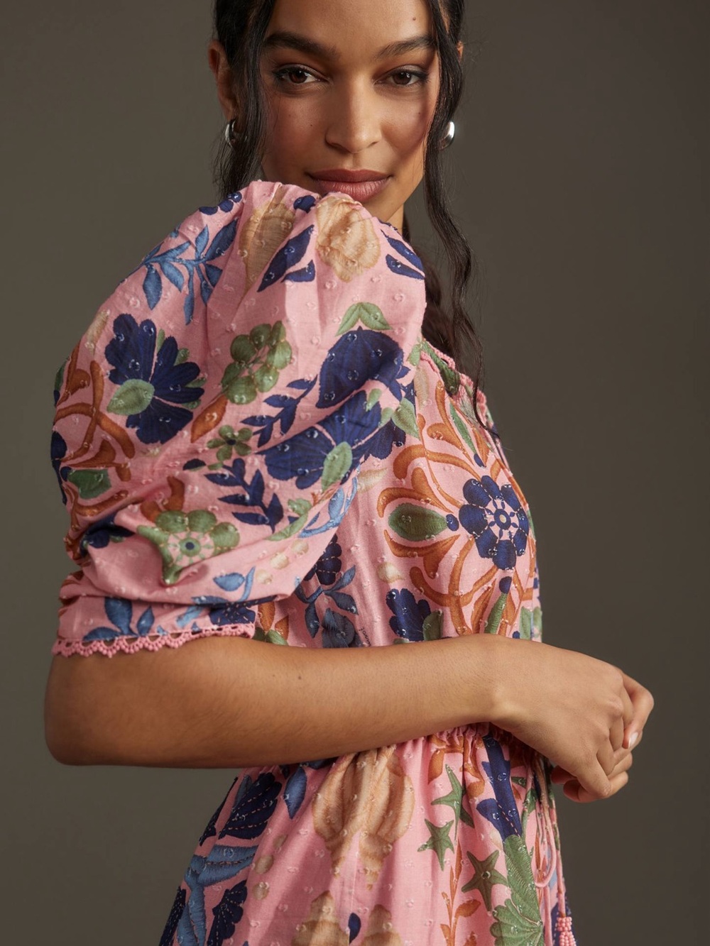 FARM Rio Pink “Seashell Tapestry” Puff Sleeve Tassel Mini Dress Size S - Picture 5 of 16